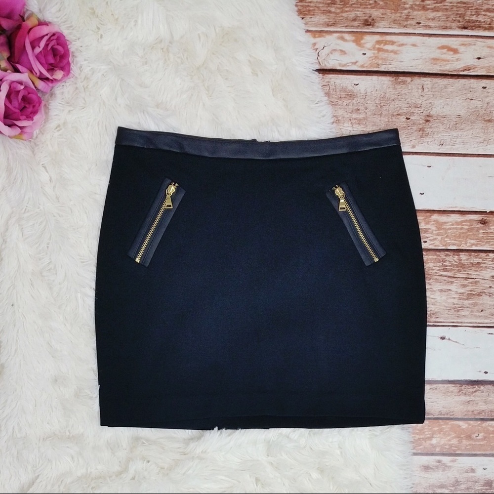 Black Express Faux Leather Trimmed Mini Skirt